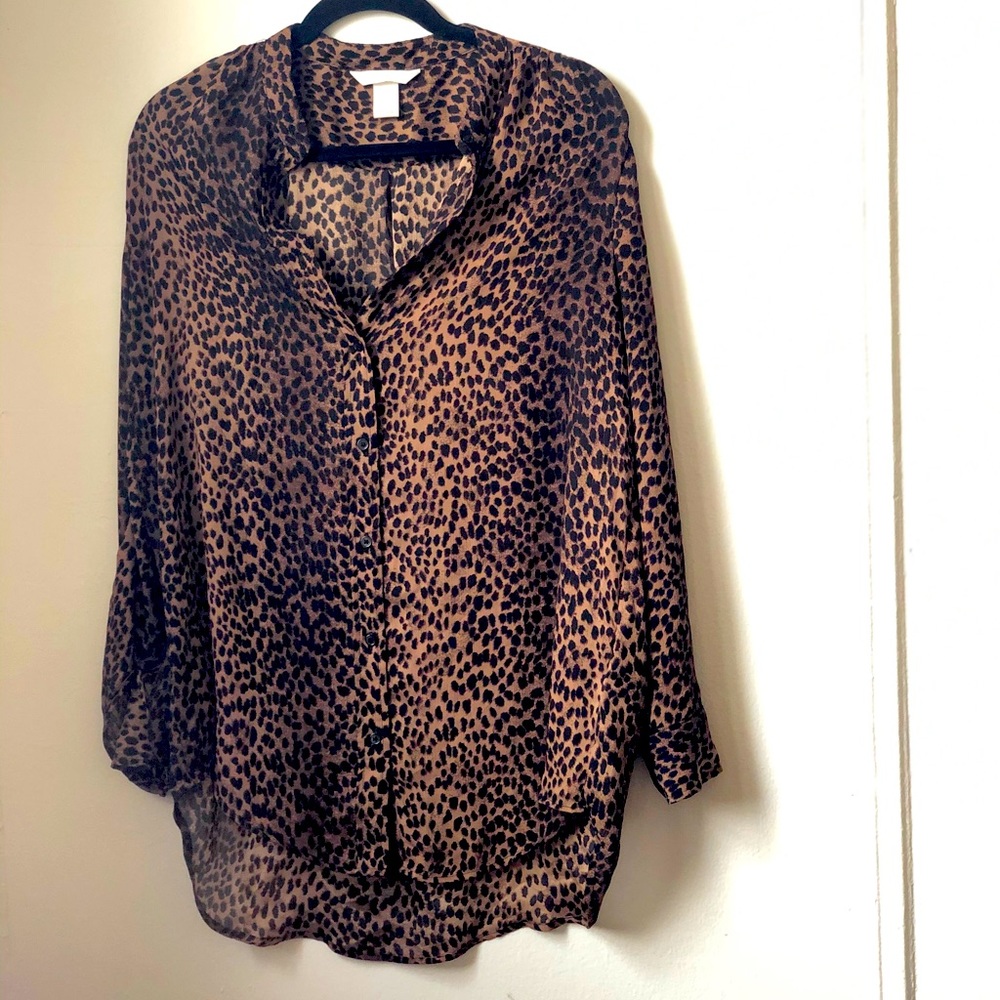 Leopard print oversized button down shirt